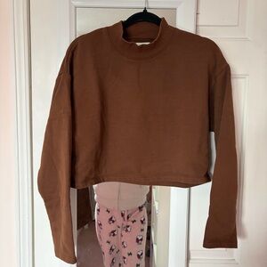 OAK + FORT Brown mock neck sweat fleece Crop sweatshirt